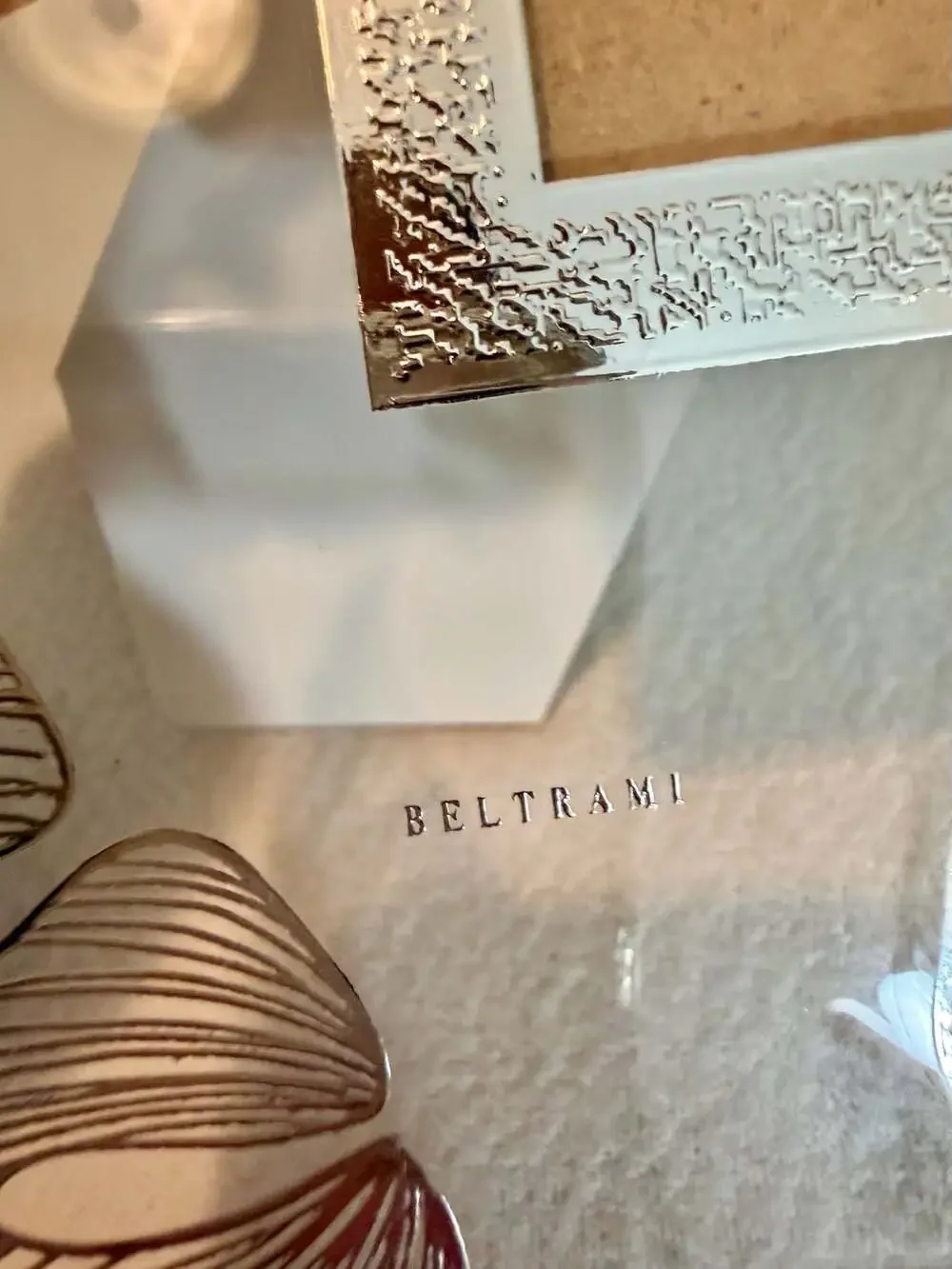Beltrami Italian Glass and Silver-Tone Tropical Leaf Design Picture Frame Set